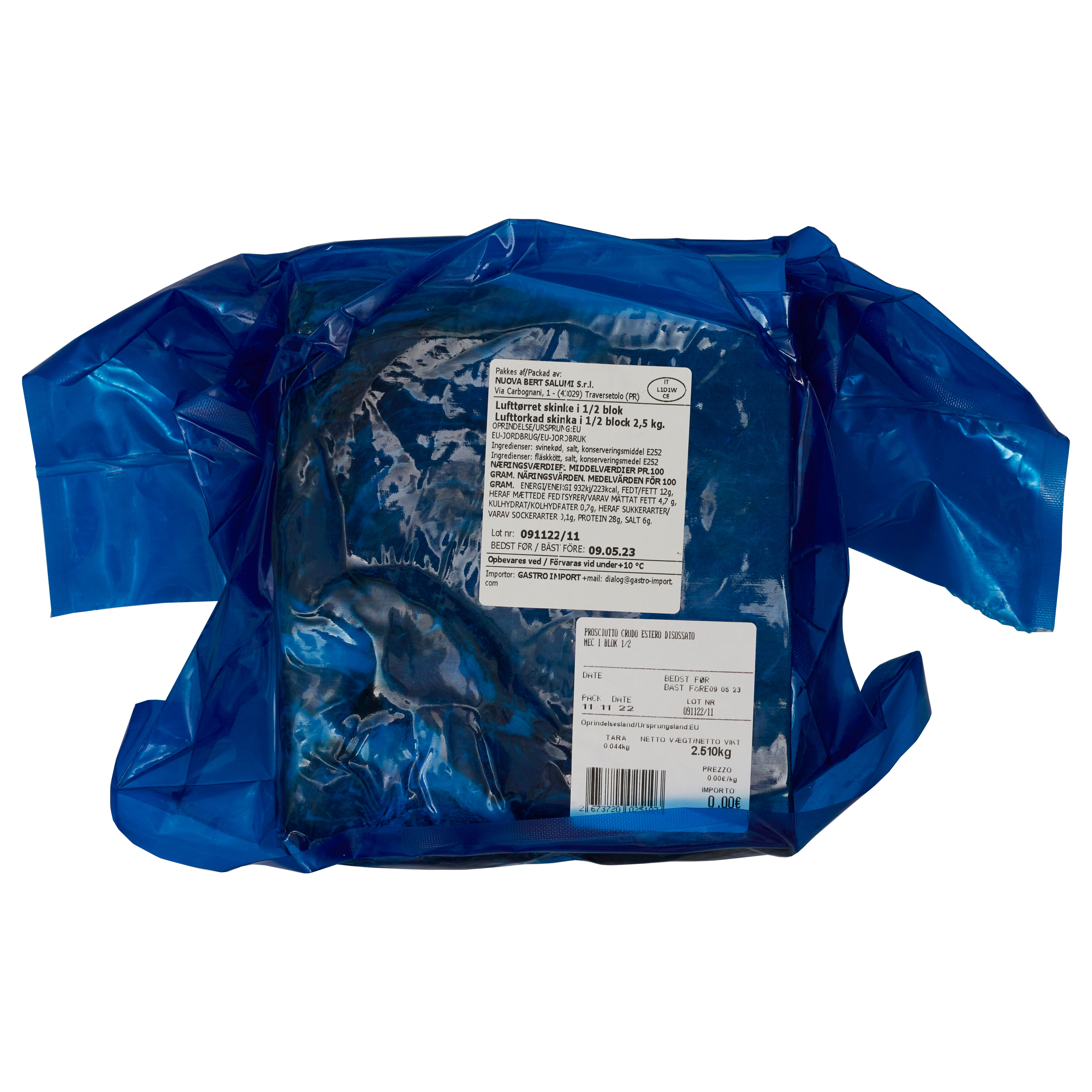 Lufttørret skinke MEC i blok 8 mdr. 2,5 kg