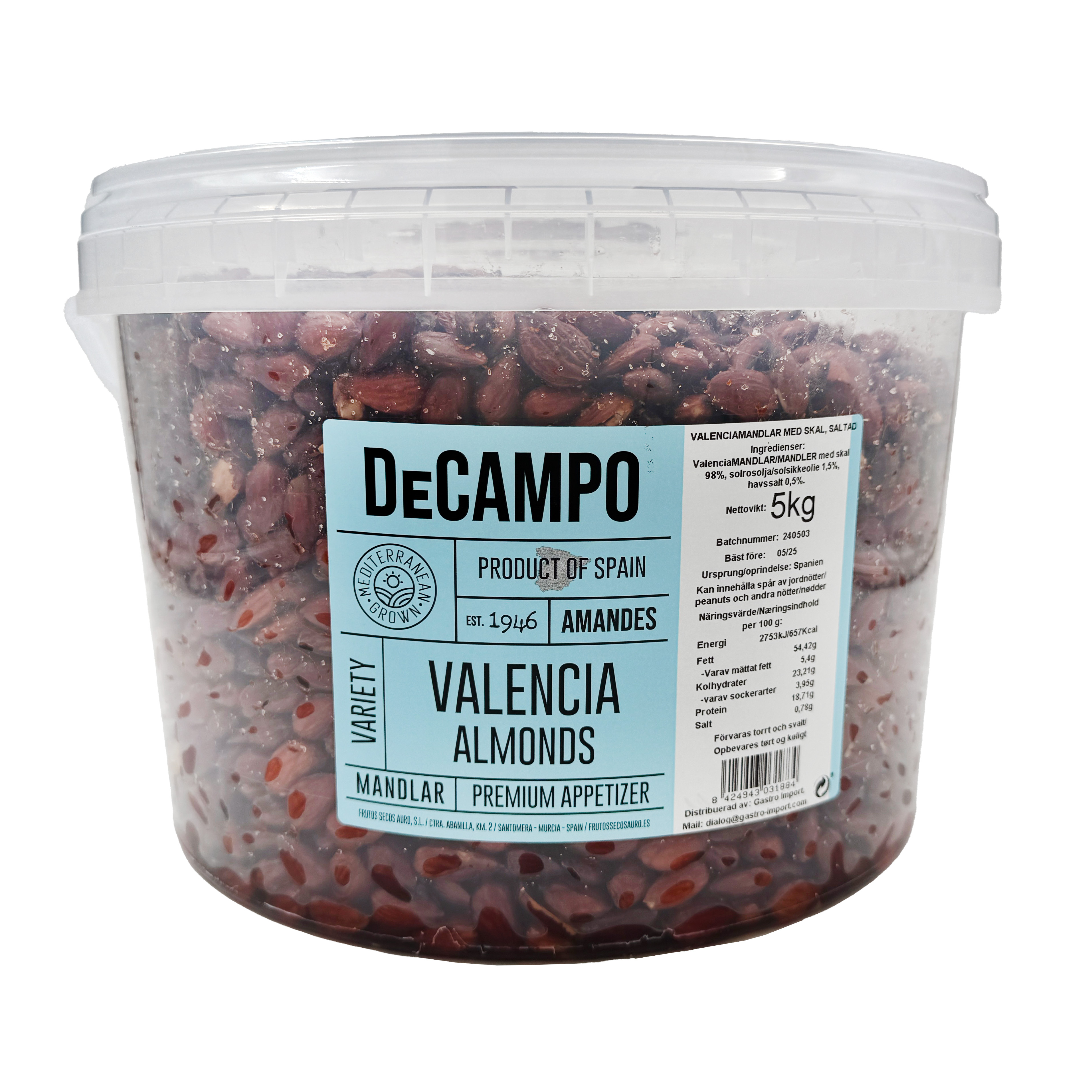 Valencia mandler med skind, saltet 5 kg