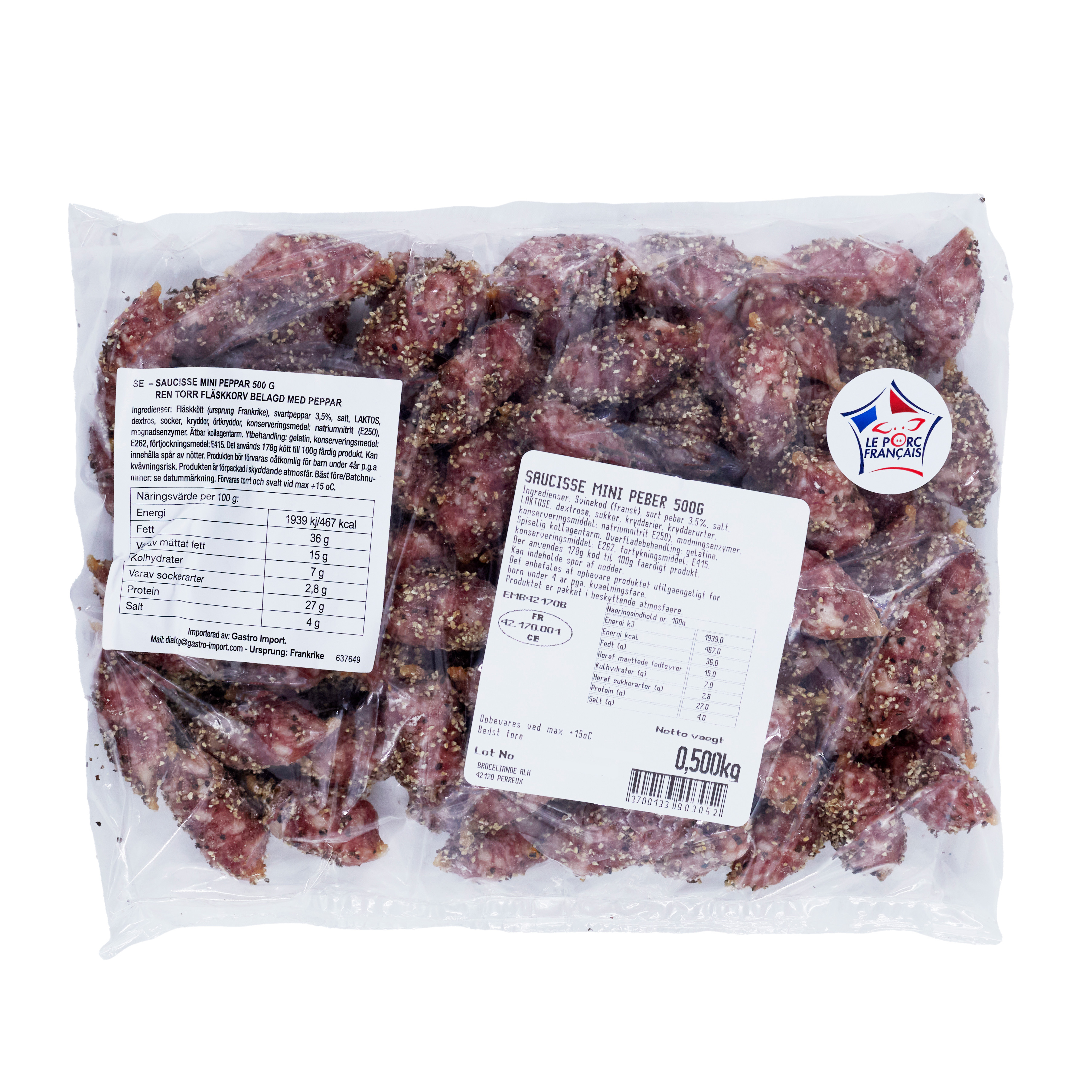 Mini Saucisse peber 500 g