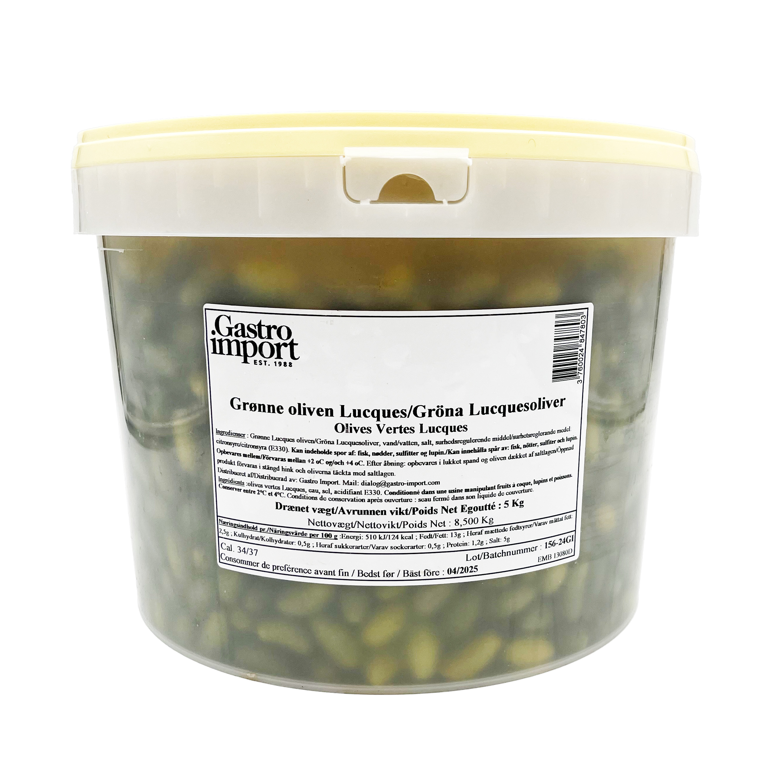 Grønne oliven Lucques 8,5 kg